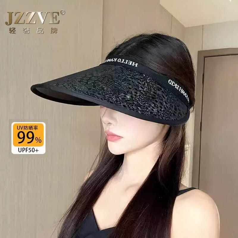 发箍式空顶黑胶防晒帽女2026新款豹纹大帽檐遮阳UPF50+休闲太阳帽