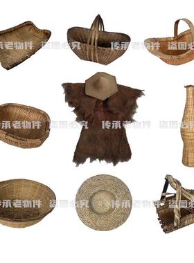 民俗怀旧老物件篮子筐斗笠蓑衣竹篓茶扁簸箕风箱农具农家装饰摆饰