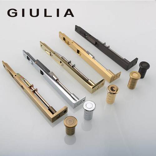 GIULIA黄铜金色暗装天地8寸插销双开门子母门12寸暗插大门固定插