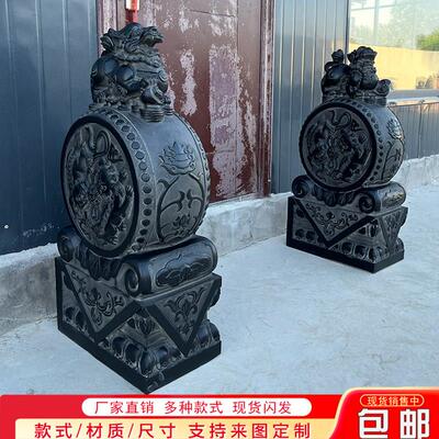 家用石狮子门墩麒麟石墩貔貅门口古做抱鼓石青石门鼓一对旧石雕