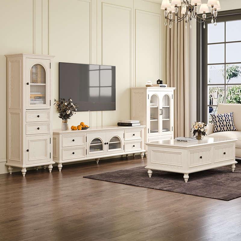 J6DA2024新款美式实木白色电视柜茶几组合小户型现代简约客厅