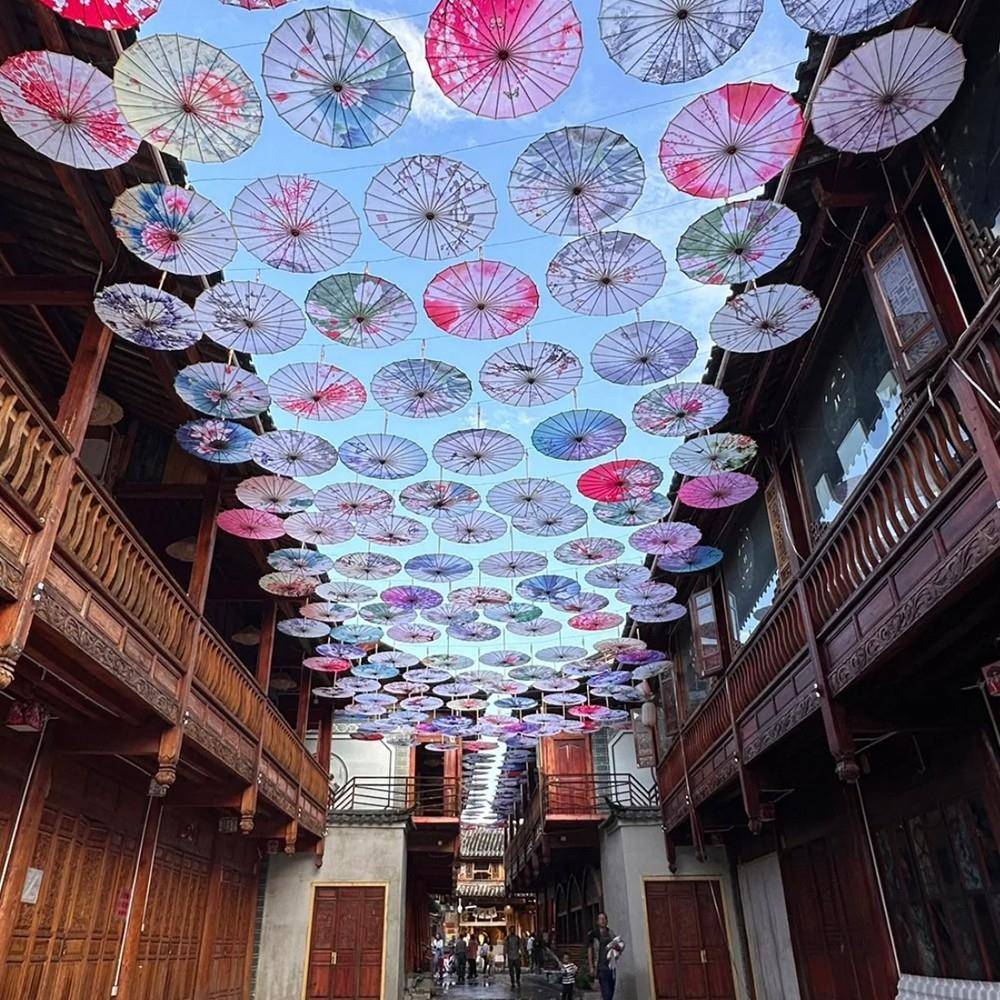 防雨防晒古风油纸伞饭店户外室内装饰伞吊顶中国风古典伞灯道具伞