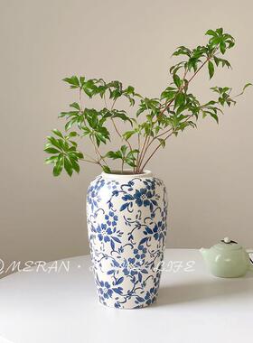 高级感新中式覆古青花瓷陶瓷花瓶水培插花鲜花客厅玄关装饰品摆件