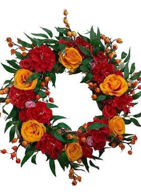 Round Artificial Flower Wreath Greenery Outdoor Front Door