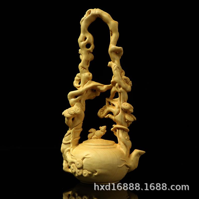 厂家黄杨木雕茶壶工艺品家居摆件把玩件文玩提梁壶挂件
