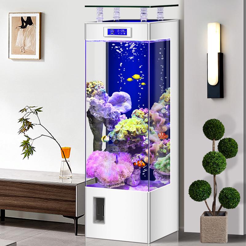 新款家用免水族箱方形立式鱼缸落地智能浮法换水轻奢客厅小型