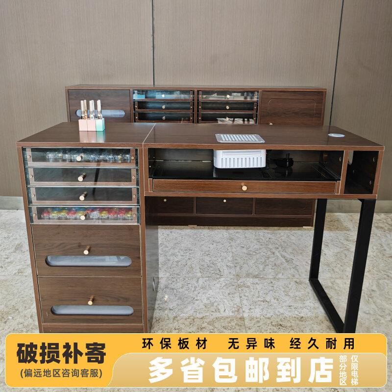 美甲桌美甲店专用带吸尘器桌子中古风单双人美甲师工作台桌椅套装图片