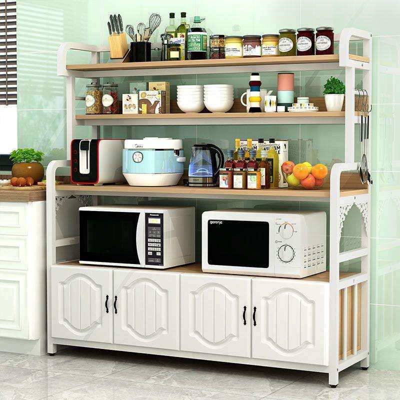 厨房置物架微波炉烤箱架子落地多层带柜门储物柜收纳柜子置物柜