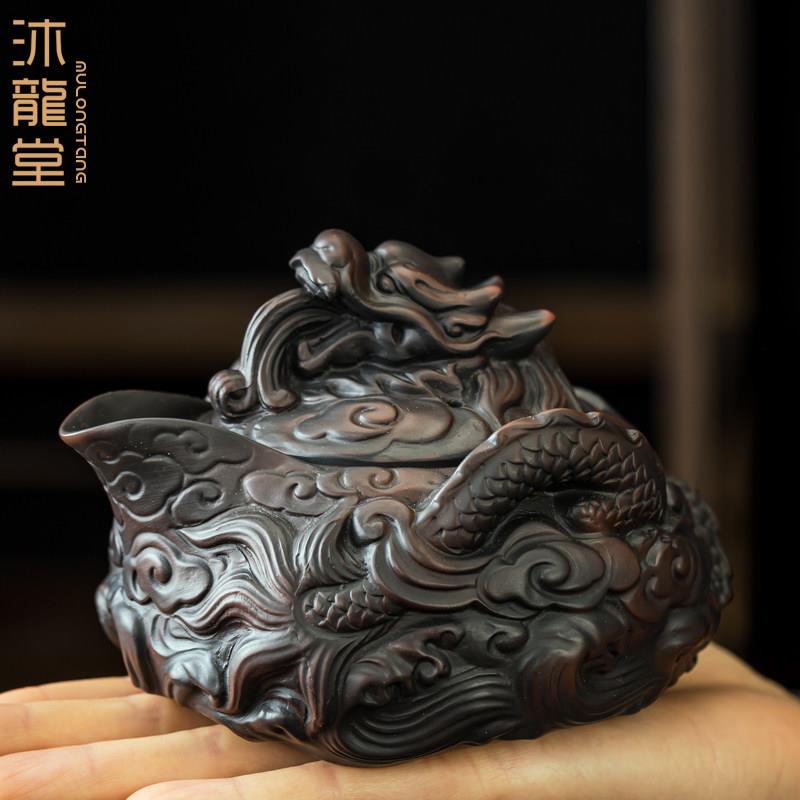 紫陶茶壶手工堆雕泡茶防烫手抓壶大号飞龙壶高档家用紫砂功夫茶具