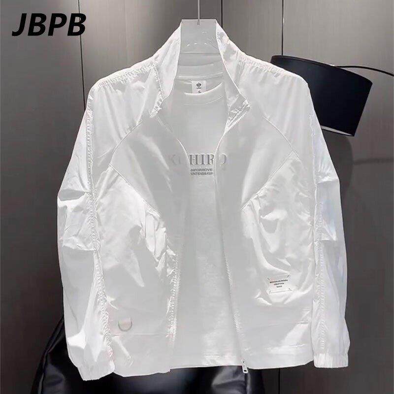 JBPB品牌专柜2025纯白色立领夹克外套男春秋季高端男士秋装上衣薄