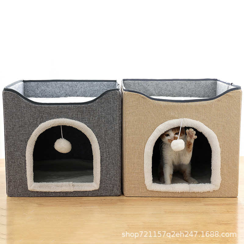 可折叠猫带窝猫抓通用球宠物猫四季双层屋毛别墅猫便携板窝