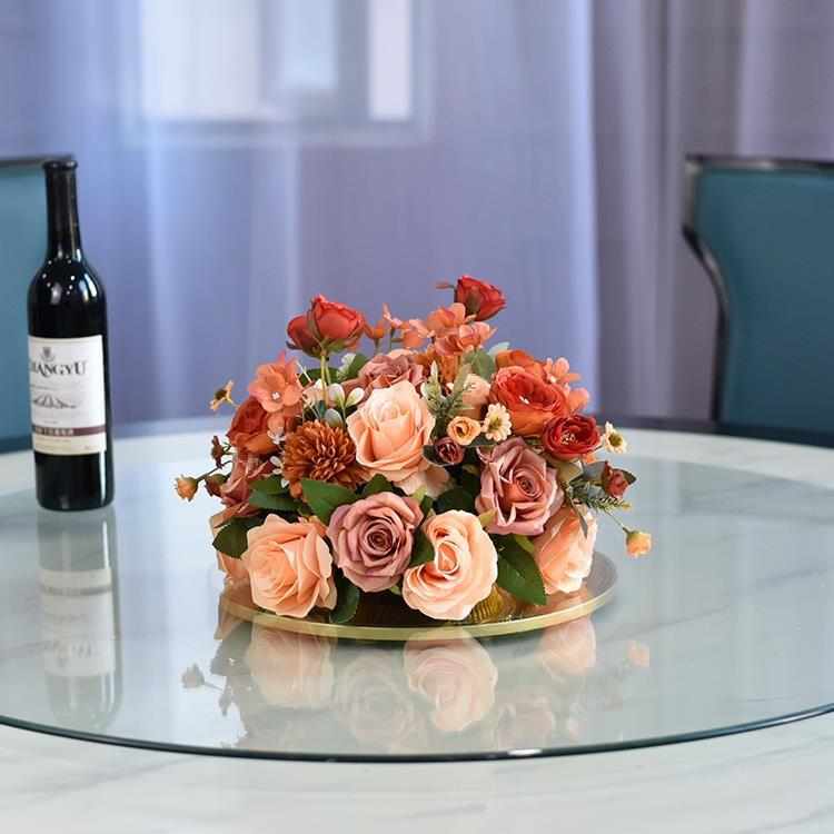 餐厅餐桌花摆花花桌面花艺摆件酒店饭店圆桌中间转盘装饰假花