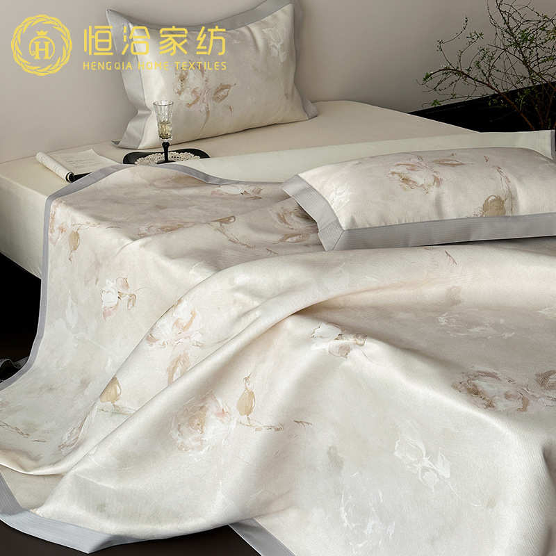 款水洗印花感床单丝三件套薄凉空调数码软夏季席子凉席款高端冰可
