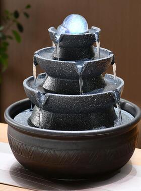 八方来财循环倒流水摆件桌面设时来运转珠生财水晶球旋动小风水轮