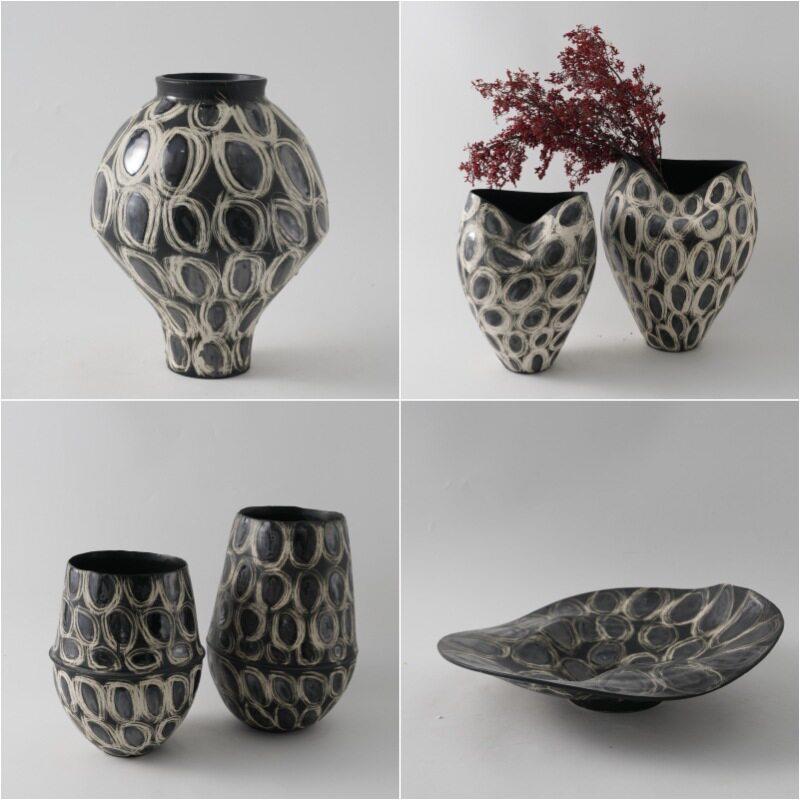 现代简约样品屋展示中心艺术感陶艺师陶瓷手工花瓶艺术摆件民宿插