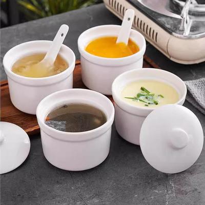 简约4寸陶瓷蒸蛋碗家用带盖隔水炖盅燕窝补品炖罐酒店炖汤甜品碗