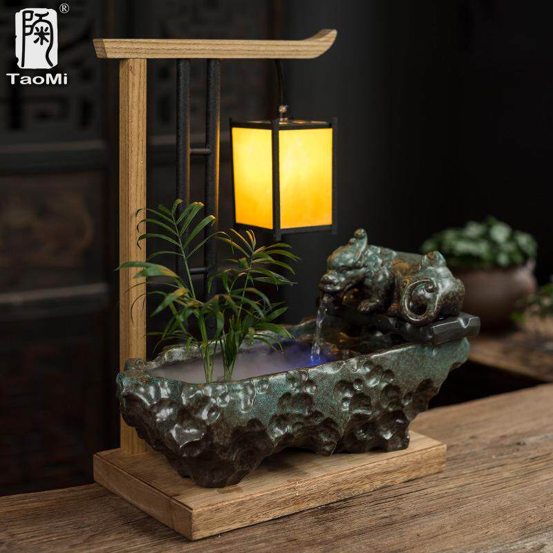 陶迷创意家居流水摆件客厅玄关陶瓷循环喷泉加湿器风水招财流水器