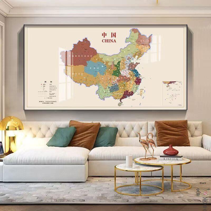 中国新版地图装饰画茶室书房大客厅挂画办公室背景墙壁画