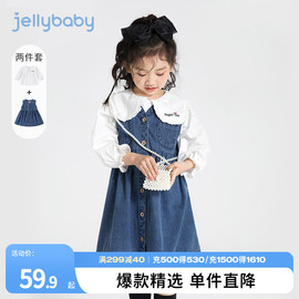 女童连衣裙春装小女孩衬衫童装儿童2024衣服生日牛仔裙子童装