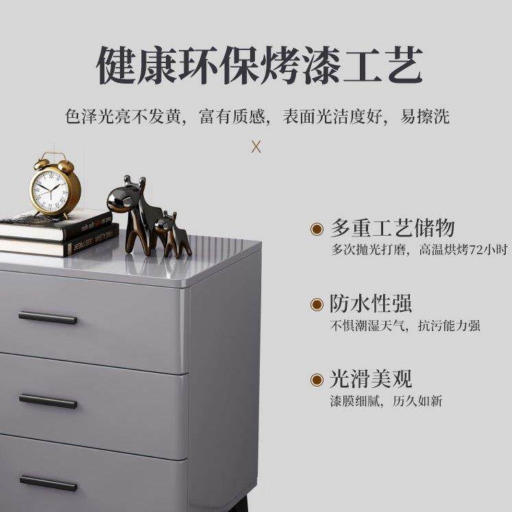工艺主卧三层三抽屉全加高烤漆简约现代实木床头柜岩板储物柜轻奢