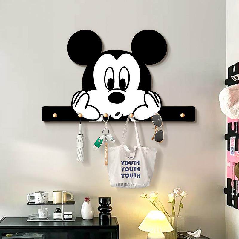 黑白极简墙上米奇挂衣架洞洞板挂钩造型一体置物架创意家用装饰品