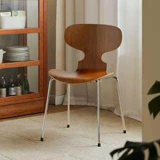 欧式实木椅子靠背椅可叠放餐椅小户型收纳餐桌椅轻奢高级感蚂蚁椅