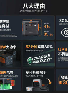 电小二2度电移动快充220V便携储能2200W 电小二户外电源2000Pro2