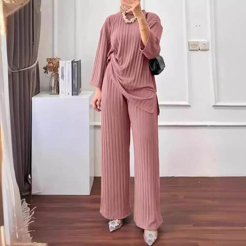 Womens 2Piece Relaxed Understated Solid Matching Set Long