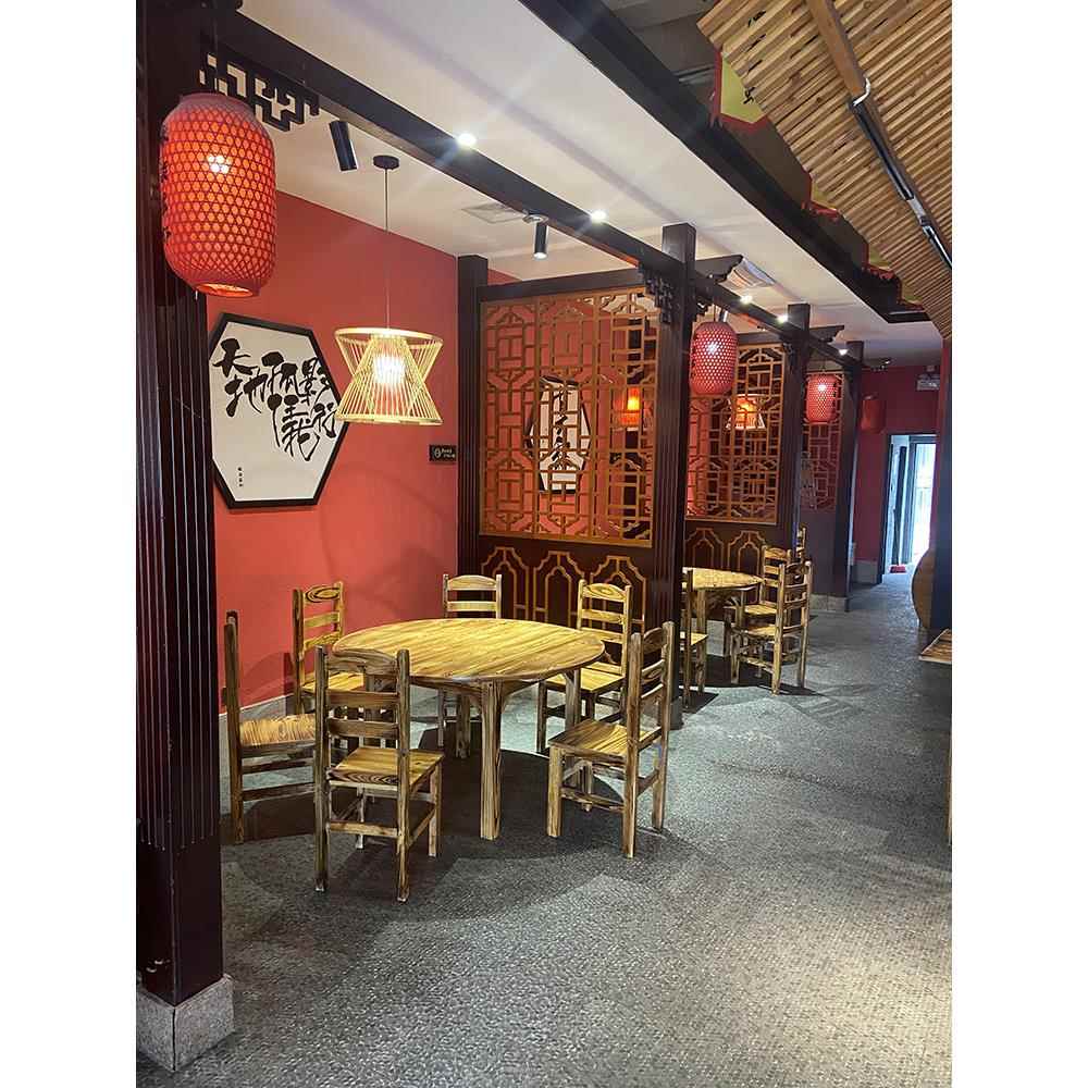 碳化木餐厅饭店农家乐实木餐桌椅凳地摊火锅烧烤店大排档桌椅组合