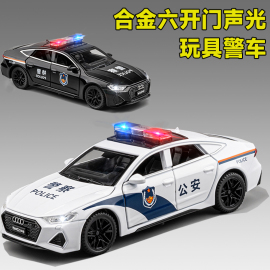 合金奥迪警车玩具车模型仿真110警察男孩儿童声，光回力玩具小汽车