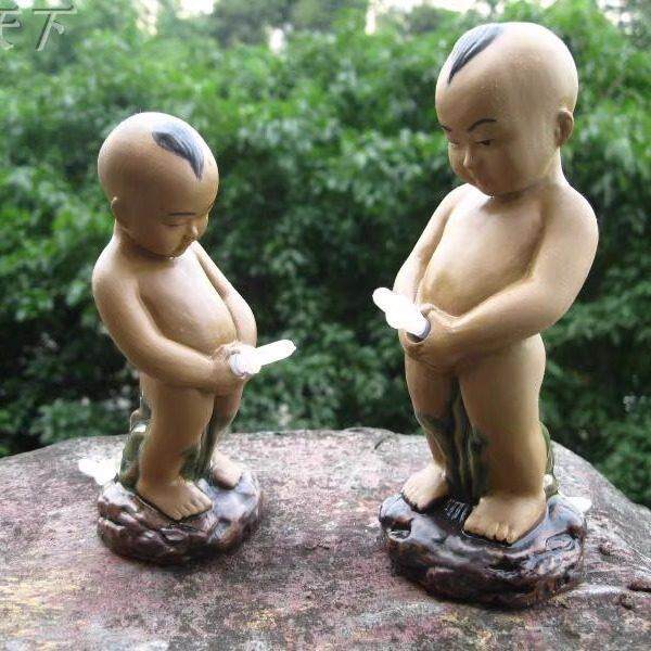 假山盆景配件上水石陶瓷尿童鱼缸摆设喷水小孩人物摆件水族装饰品