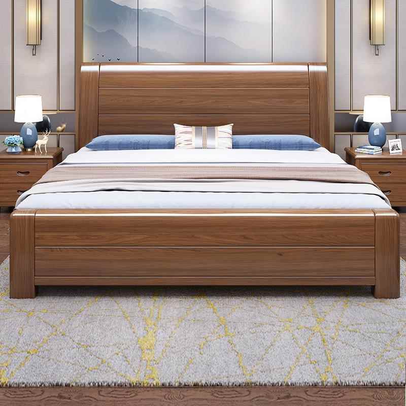 现代简约中式全实木床金丝胡桃木床1.8m双人床主卧大床储物床婚床