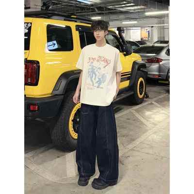 行星世界 美式街头摇滚乐队印花短袖T恤男女潮牌宽松情侣夏季