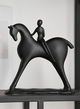 北欧艺术抽象人物黑马白马工艺品摆件家居软装客厅玄关电视柜装饰