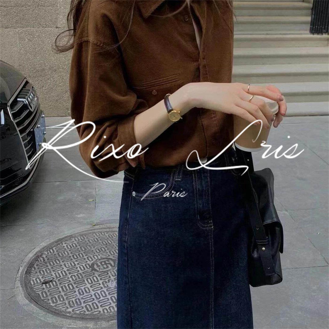 RIXO LRIS法式复古咖色灯芯绒长袖衬衫女春秋高级感气质纯色上衣