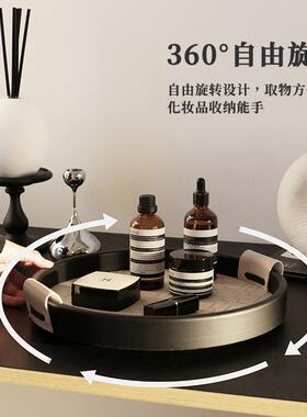 圆形皮革托1件香薰可杂旋转盘置SVS物摆件轻奢关钥匙物玄收纳盘