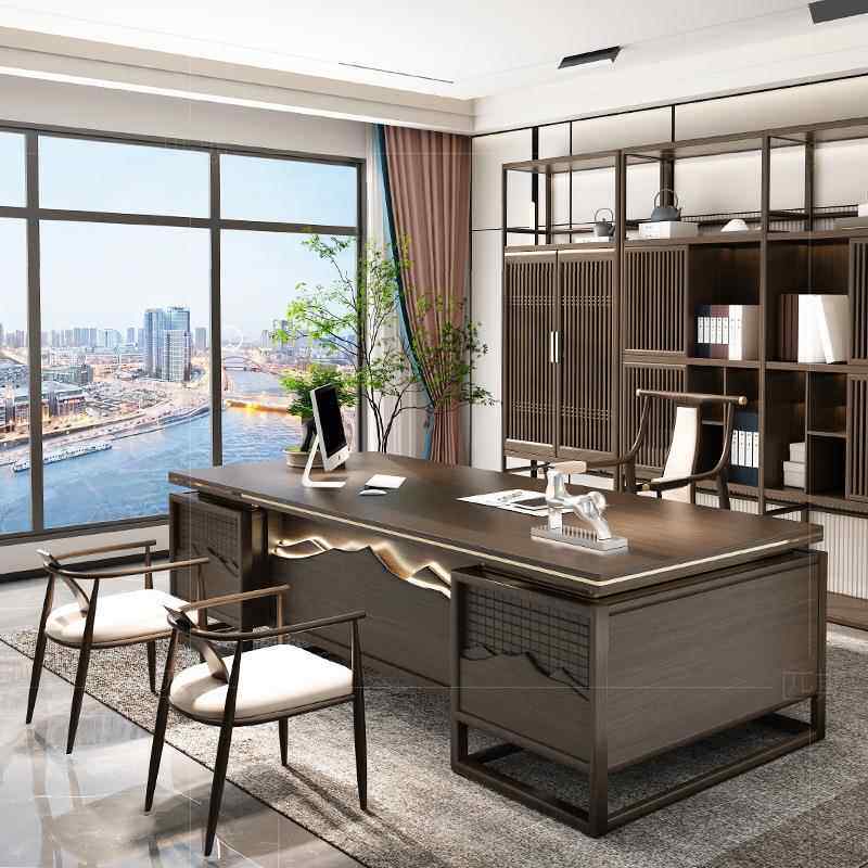 新中式实木老板办公桌椅组合办公室简约现代总裁主管桌轻奢大班台