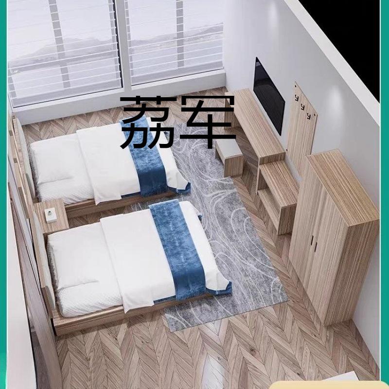 LJ酒店标间双床民宿专用床箱宾馆床现做客房豪华双人床全套组合家图片