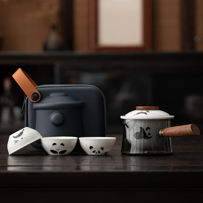 玻璃便携式旅行茶具快客杯一壶三杯茶具套装户外旅游泡茶随行茶壶