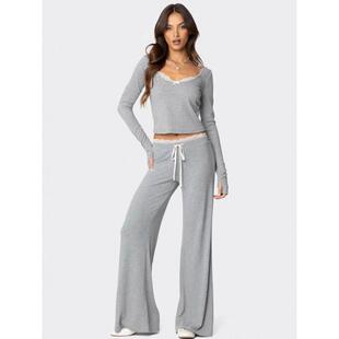 Women's 2 Piece Lounge Sets Fold-over Flare Pants Set Long