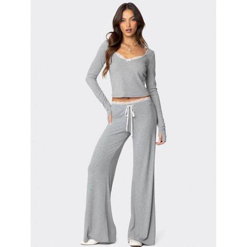 Women's 2 Piece Lounge Sets Fold-over Flare Pants Set Long