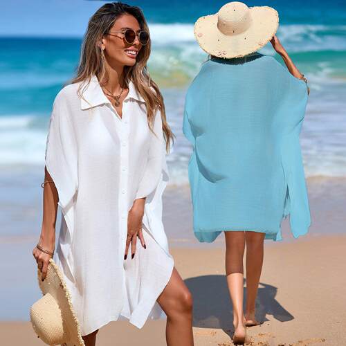 Beach top, collar shirt, beach skirt, sheer top, short
