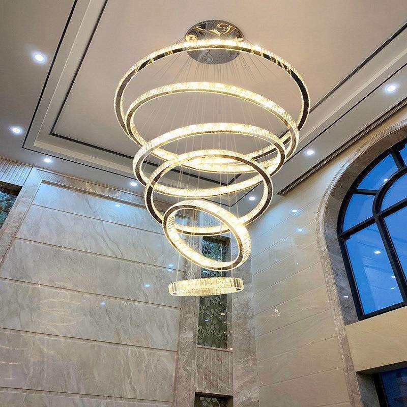 K9水晶大吊灯挑高简约现代客厅中空楼梯间楼中楼别墅挑空吊灯时尚