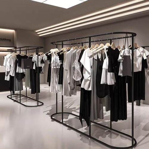 黑色加厚椭圆形中岛架服装店展示架落式地货架男女装免打孔挂衣架