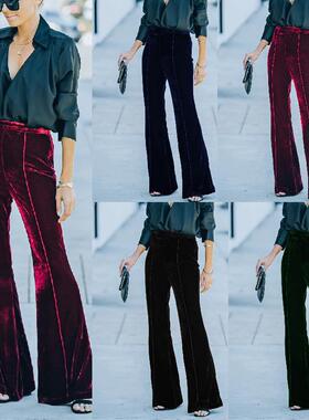 Women's collage gold velvet micro flared pants high