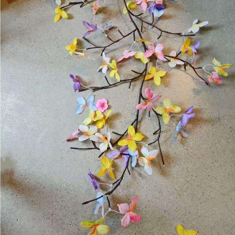 新品玫瑰花树枝藤编美陈灯串绢花摄影造景布置壁挂灯婚庆装饰灯
