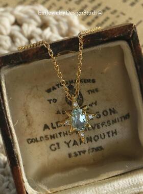 《人海星芒》薾曼轻奢覆古蓝托帕石项炼银镀金宝石简约锁骨炼礼物