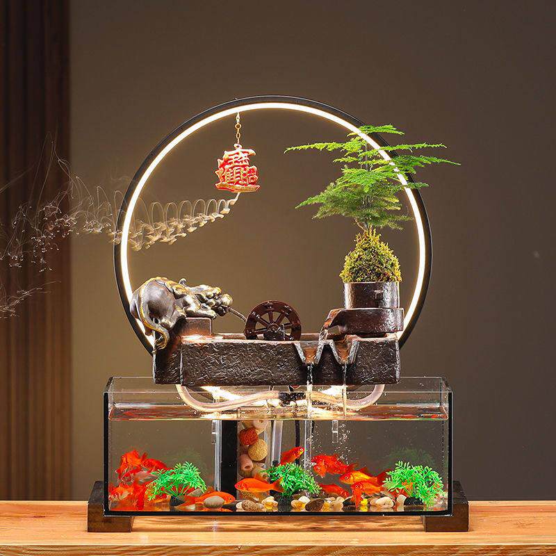 创意招财流水摆件室内客厅办公室装饰桌面循环水鱼缸开业乔迁礼品