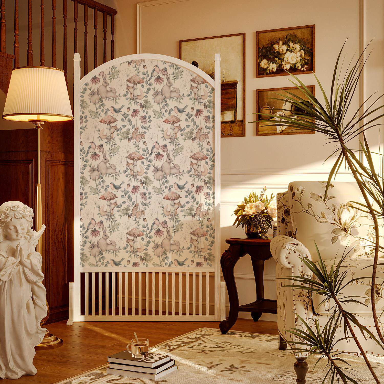 现代法式实木屏风隔断客厅餐厅休闲装饰遮挡欧式美式移动玄关座屏