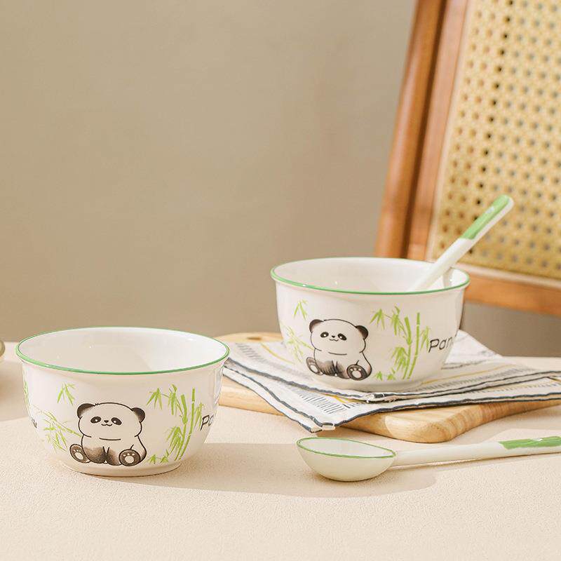 国潮熊猫小碗卡通陶瓷碗可爱家用吃饭碗早餐甜品米饭碗釉下彩餐具
